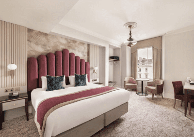 Bedroom interiors for Clifton Hotel, a Victorian, seaside hotel featuring bespoke statement headboards, bedroom furniture and soft furnishings to complement the hotel’s aesthetic.